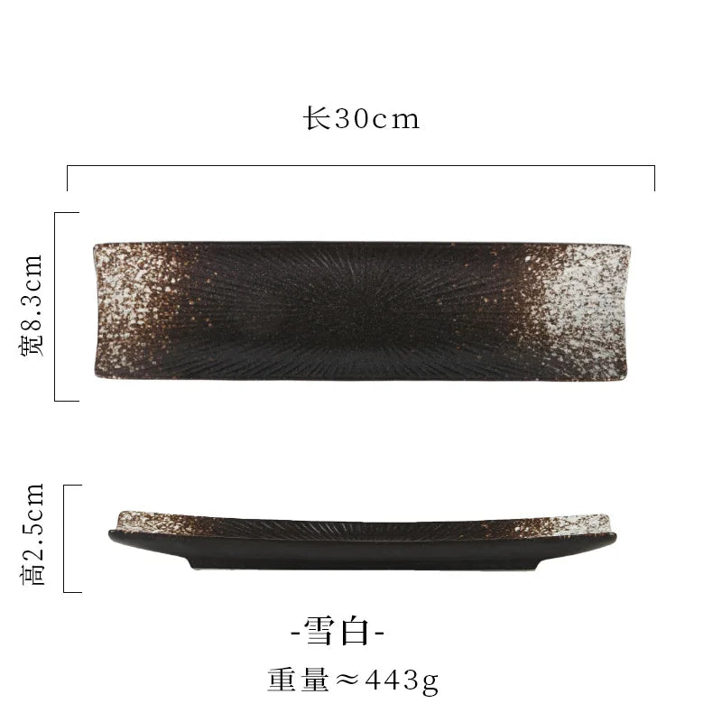 border sushi  Japanese ceramic tableware, Western cuisine ,creative autumn knife fish  boat shaped vegetable  rectangular plates